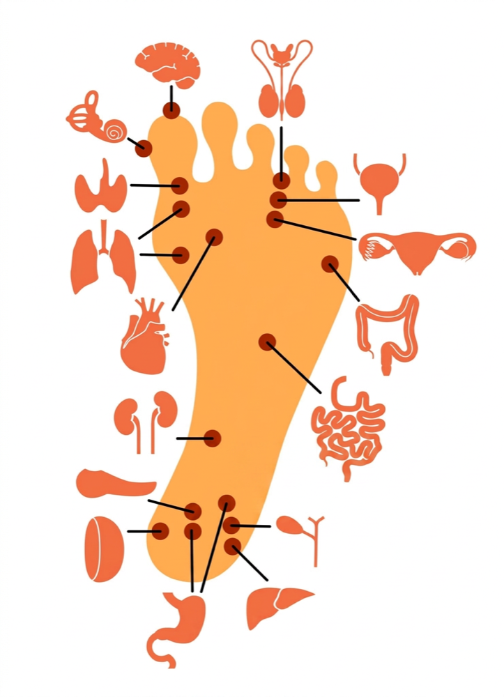 Carte de réflexologie du pied en Sujok